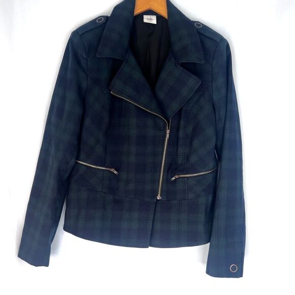 Cabi Plaid Blazer Jacket Size 6 Tartan Green Moto Classic Office Work Basic - Picture 4 of 9